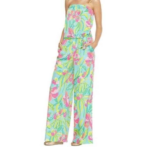 Lilly Pulitzer Size XS Strapless Wide Leg Elastic Waist Jumpsuit - Picture 2 of 8